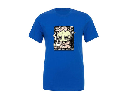 brand:Generic|color:True Royal Blue|Sleepy Alien With A Cup Of Coffee Graphic T-Shirt
