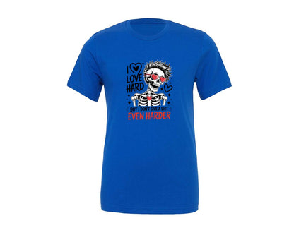 brand:Generic|color:True Royal Blue|Skeleton Valentines Day Sassy Graphic T-Shirt