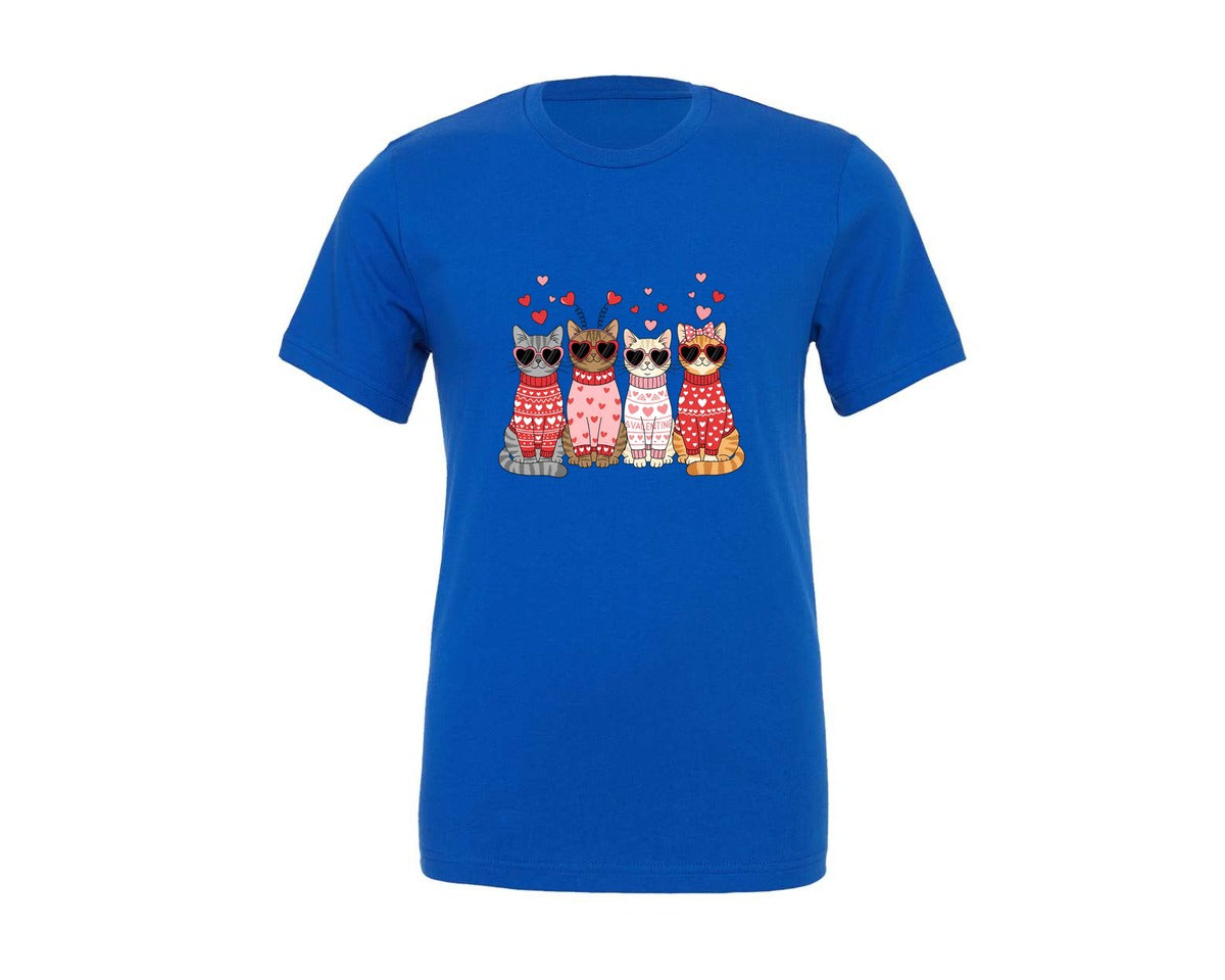 brand:Generic|color:True Royal Blue|Valentine Cats Valentine 3 Graphic T-Shirt