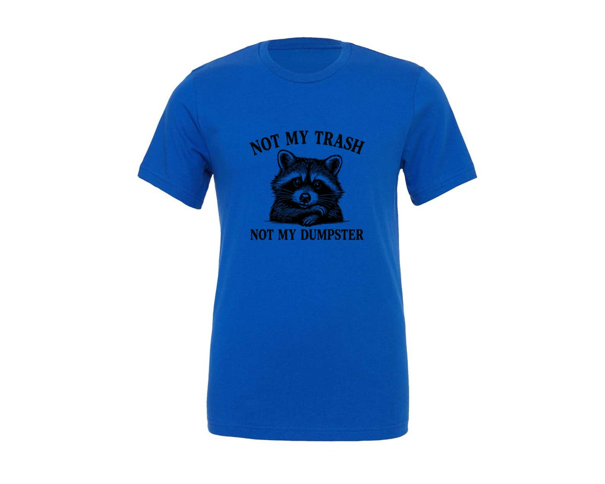 brand:Generic|color:True Royal Blue|Retro Raccoon Meme Not My Trash Graphic T-Shirt