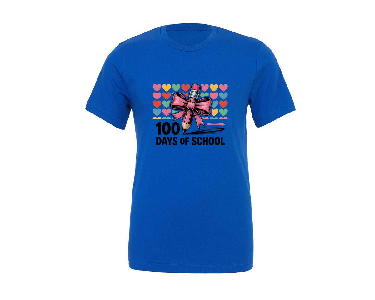 brand:Generic|color:True Royal Blue|100 Days Of School Pencil Design Graphic T-Shirt