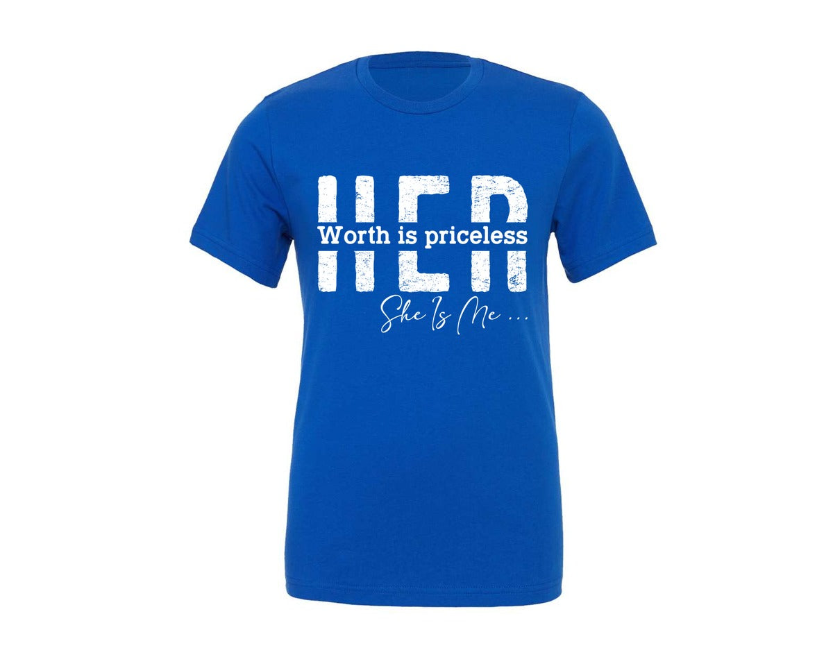 brand:Generic|color:True Royal Blue|Her Worth I Am She Positive Gir Graphic T-Shirt