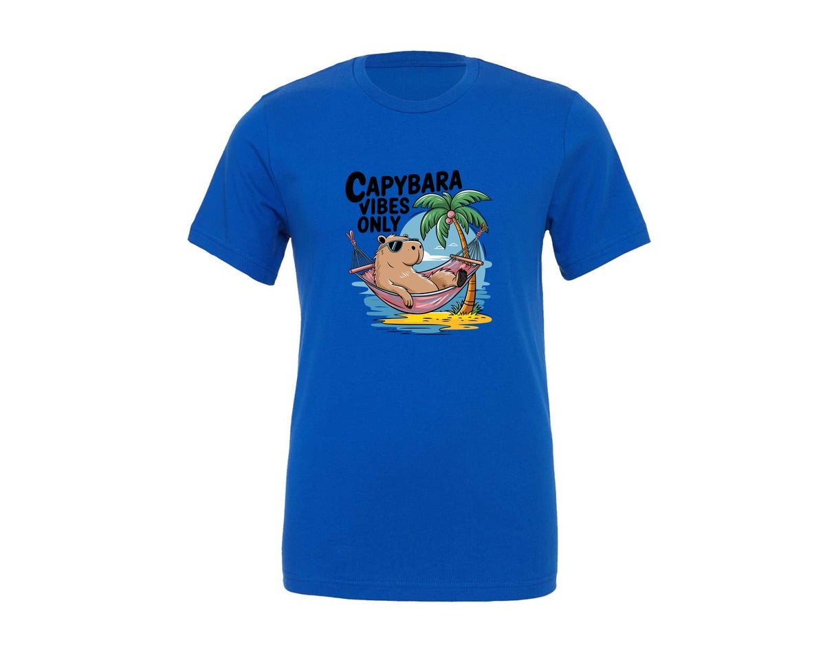 brand:Generic|color:True Royal Blue|Capybara Vibes Only Summer T Shirt Print Graphic T-Shirt
