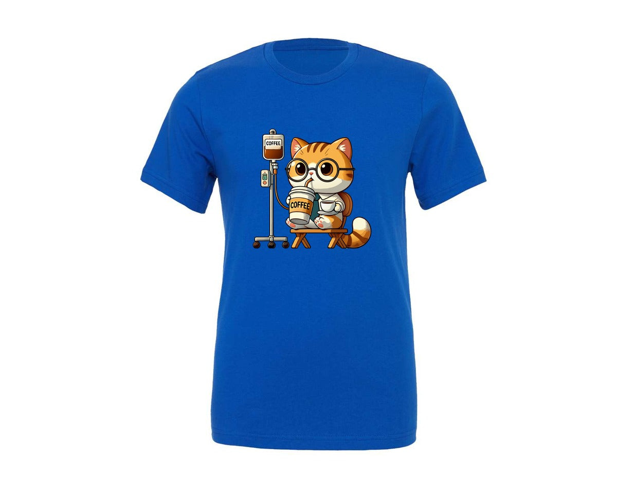 brand:Generic|color:True Royal Blue|Coffee Cat Working Funny Work Humor Graphic T-Shirt