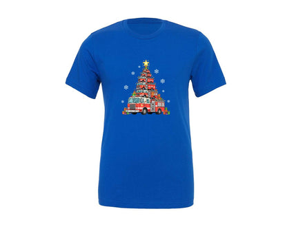 brand:Generic|color:True Royal Blue|Firetruck Christmas Tree Firefighte Graphic T-Shirt