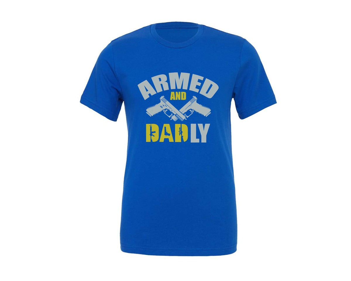 brand:Generic|color:True Royal Blue|Armed And Dadly Second Amendment Dad Graphic T-Shirt