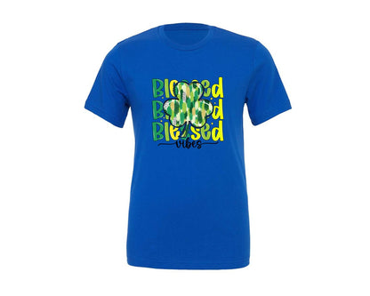 brand:Generic|color:True Royal Blue|Blessed Shamrock Vibes Graphic T-Shirt