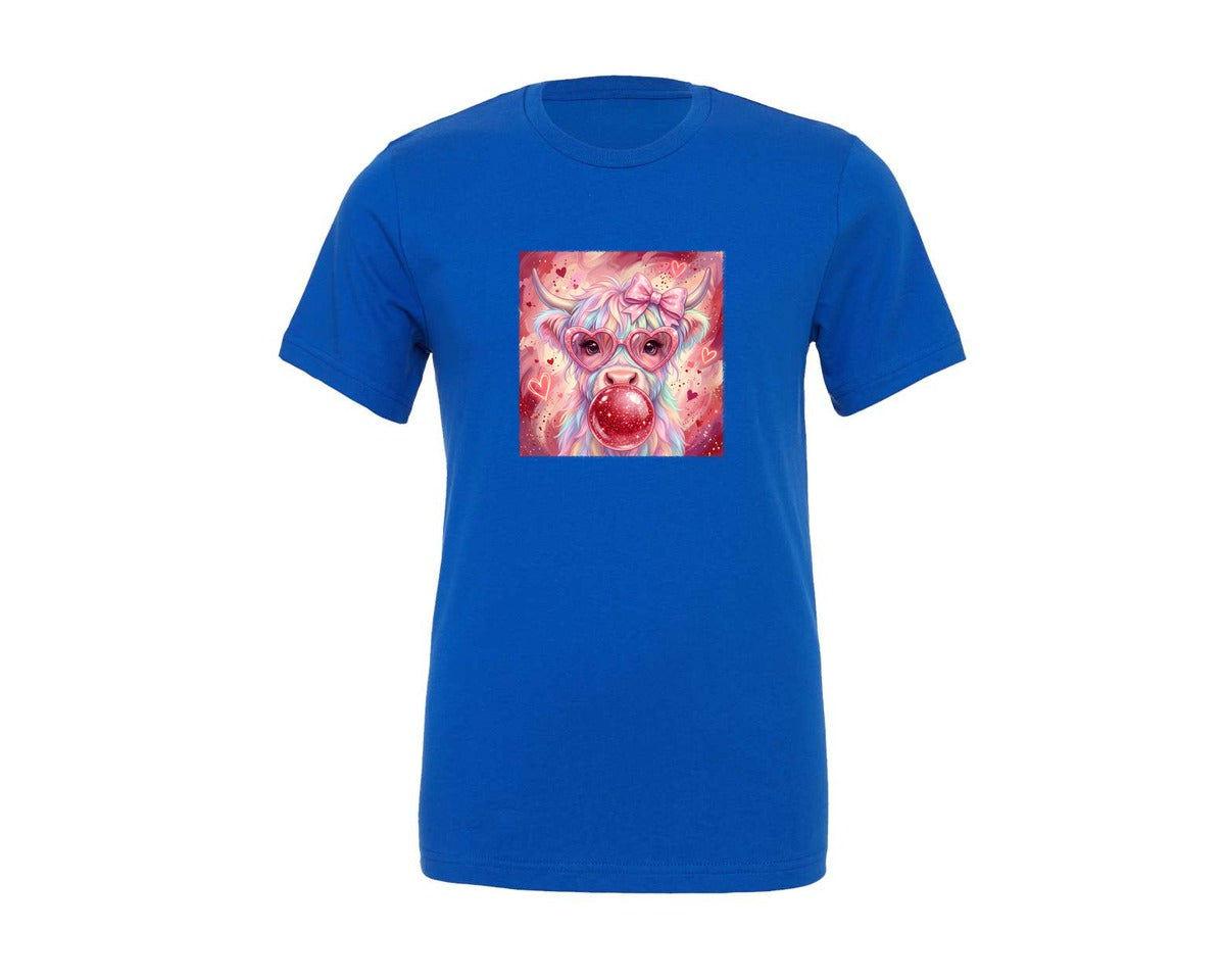 brand:Generic|color:True Royal Blue|Valentine Highland Cow With Bubblegum Graphic T-Shirt