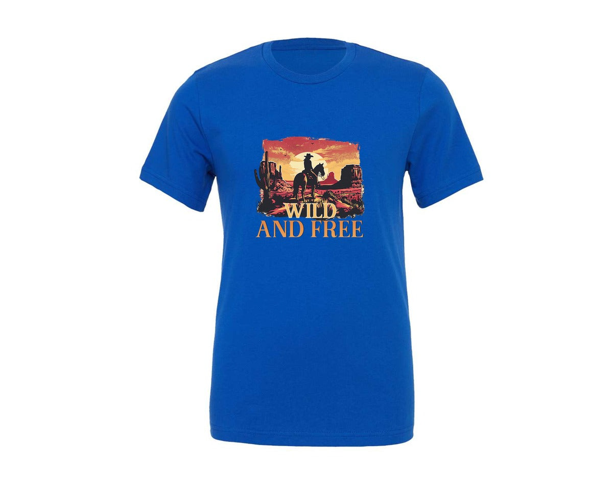 brand:Generic|color:True Royal Blue|Wild And Free Design Graphic T-Shirt