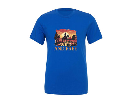 brand:Generic|color:True Royal Blue|Wild And Free Design Graphic T-Shirt