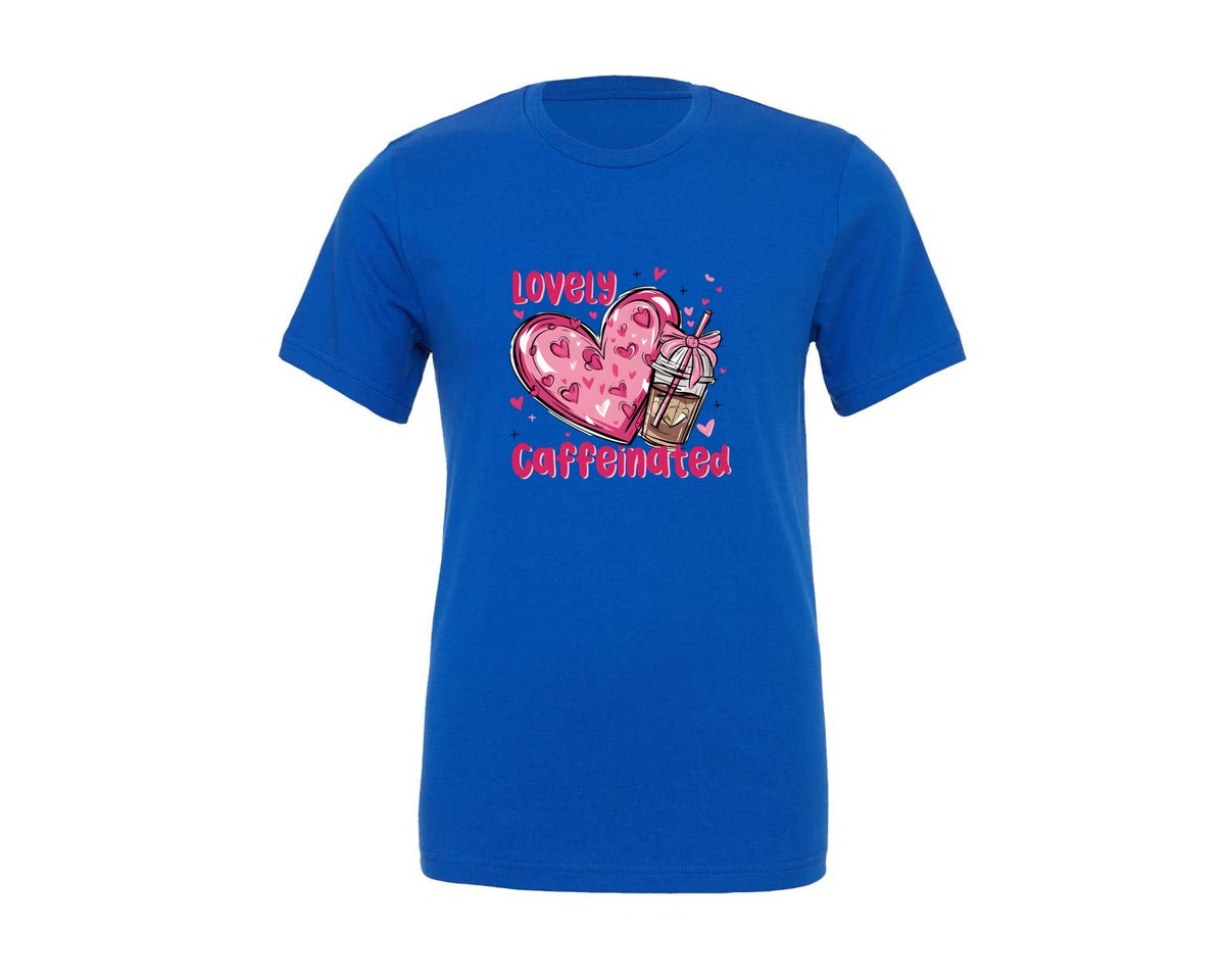 brand:Generic|color:True Royal Blue|Lovely And Caffeinated Coffee Valentine Graphic T-Shirt