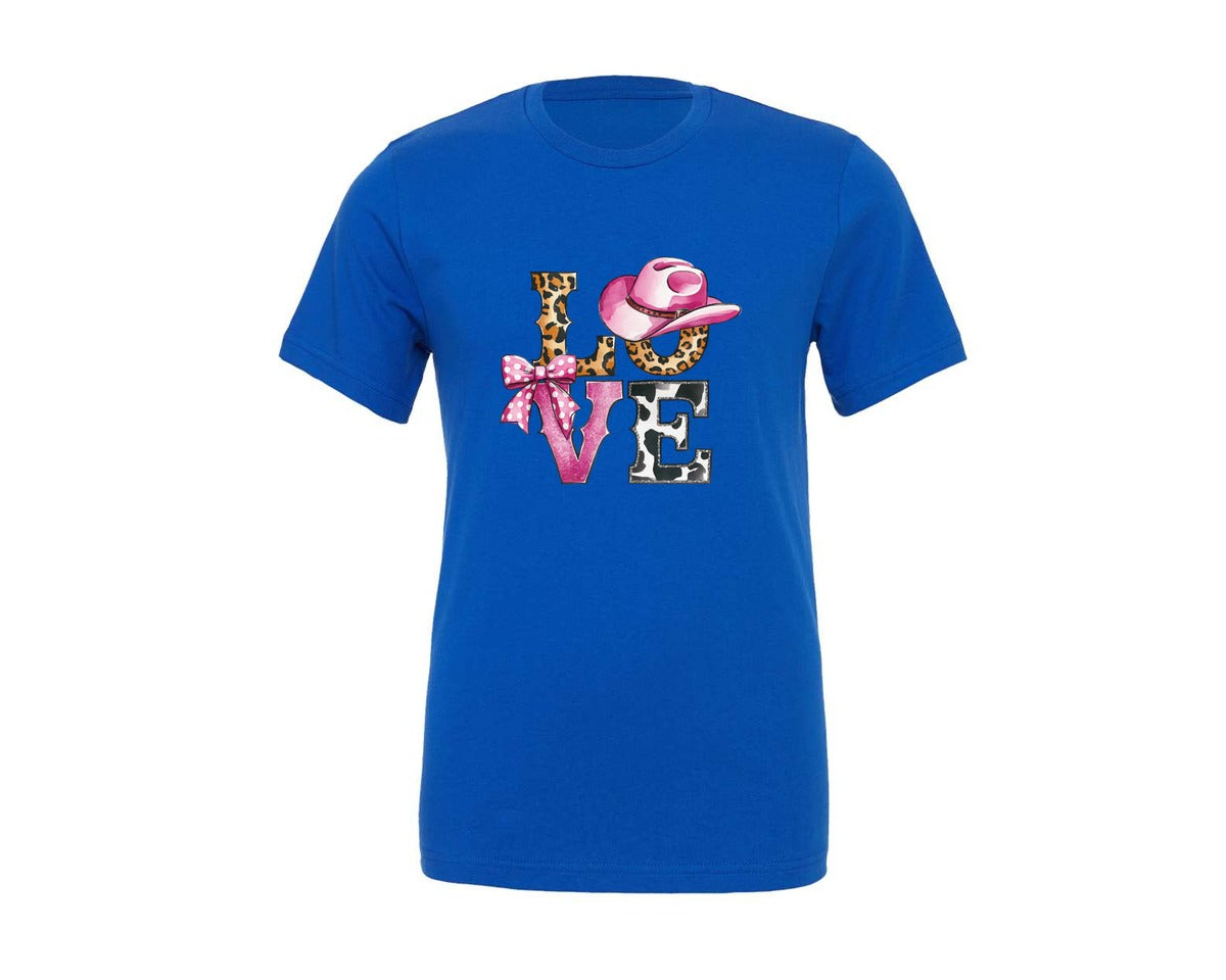 brand:Generic|color:True Royal Blue|Western Cowgirl Leopard Cowhide Love Graphic T-Shirt