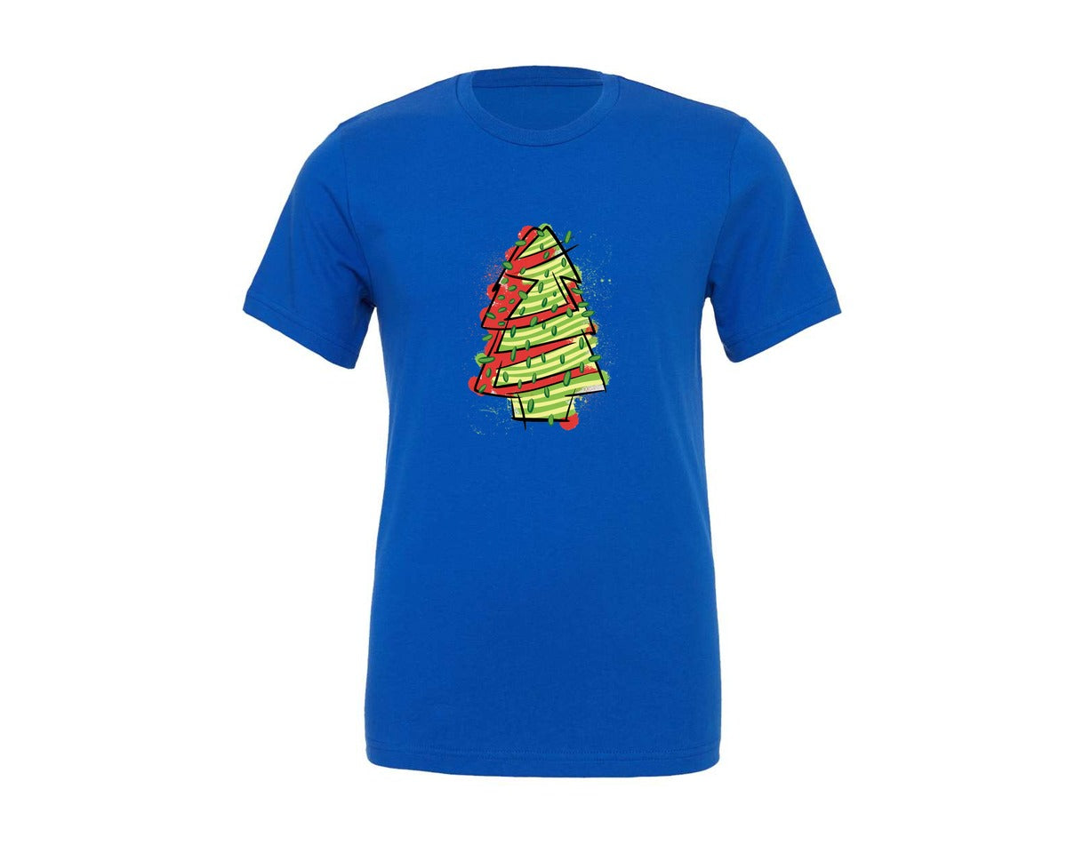 brand:Generic|color:True Royal Blue|Christmas Tree Cookie Brushstroke Graphic T-Shirt