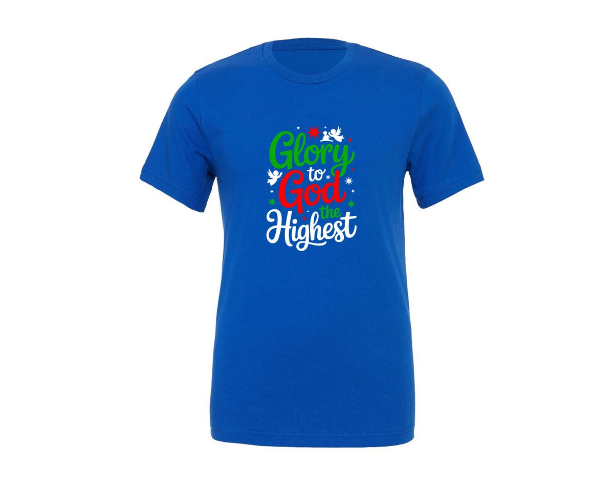 brand:Generic|color:True Royal Blue|Glory To God The Highest Christian Shirt Graphic T-Shirt