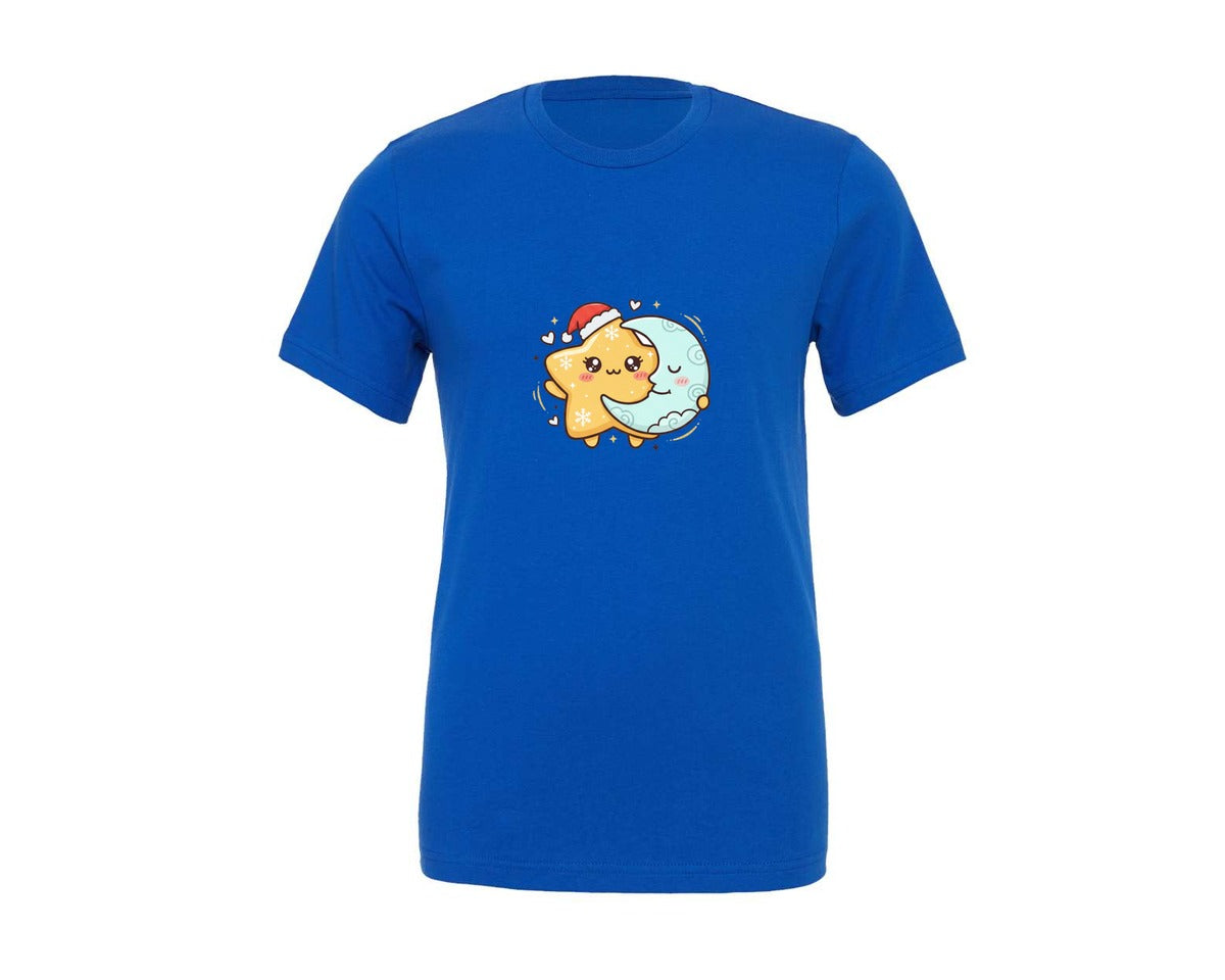 brand:Generic|color:True Royal Blue|Adorable Star And Moon Christmas Graphic T-Shirt