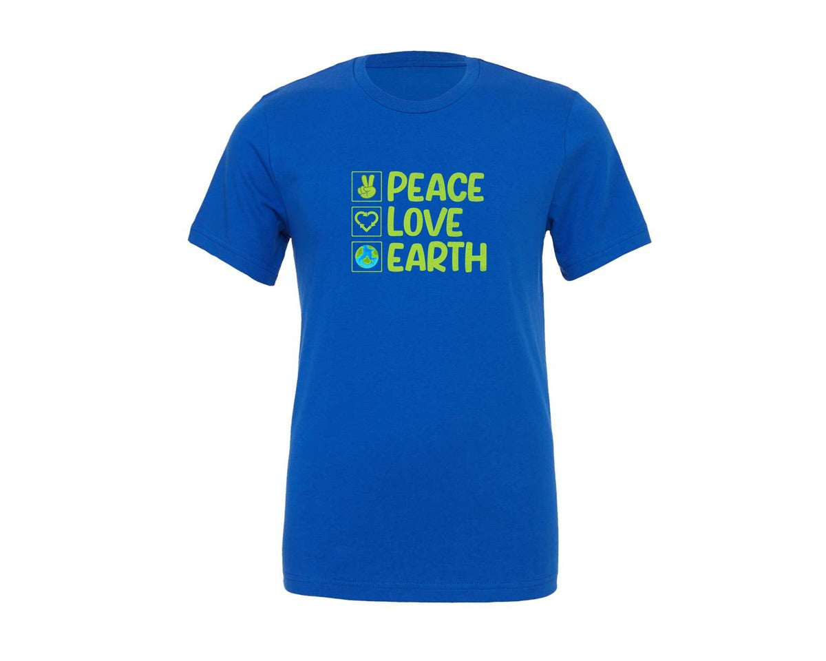 brand:Generic|color:True Royal Blue|Peace Love Earth T Shirt Graphic T-Shirt