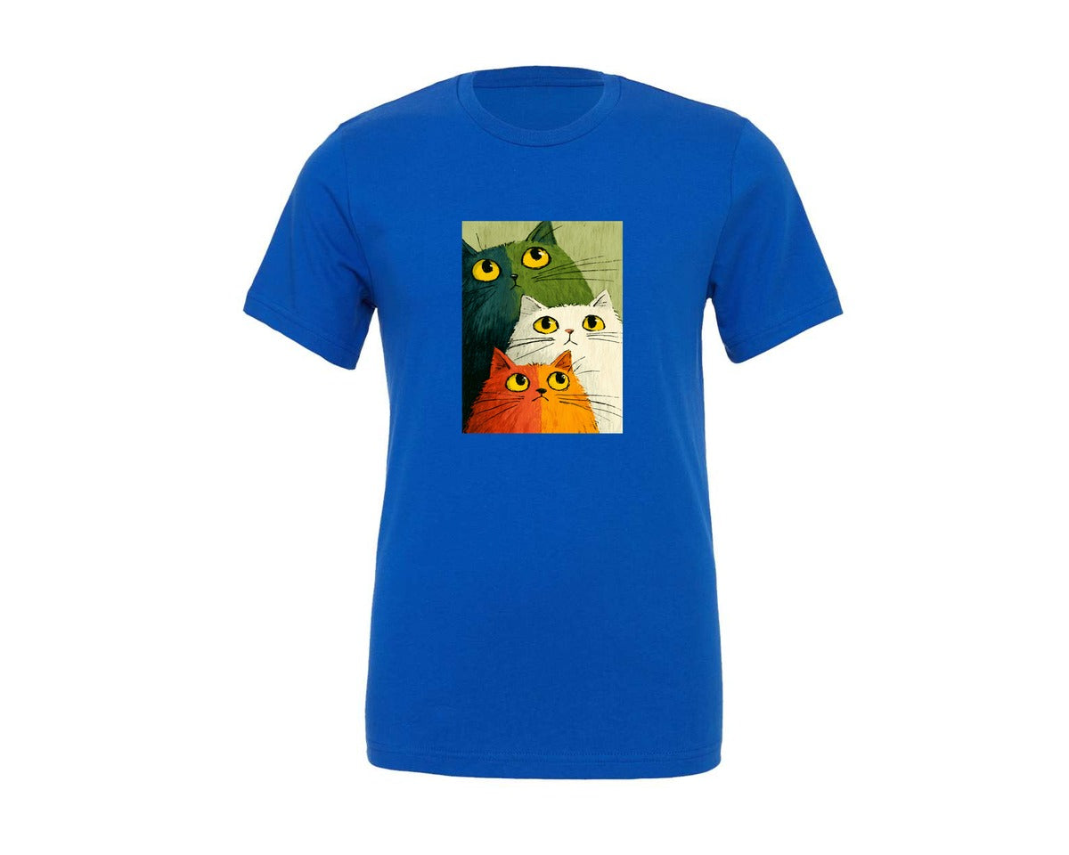 brand:Generic|color:True Royal Blue|Stacked Cats Colorful Cat Art Graphic T-Shirt