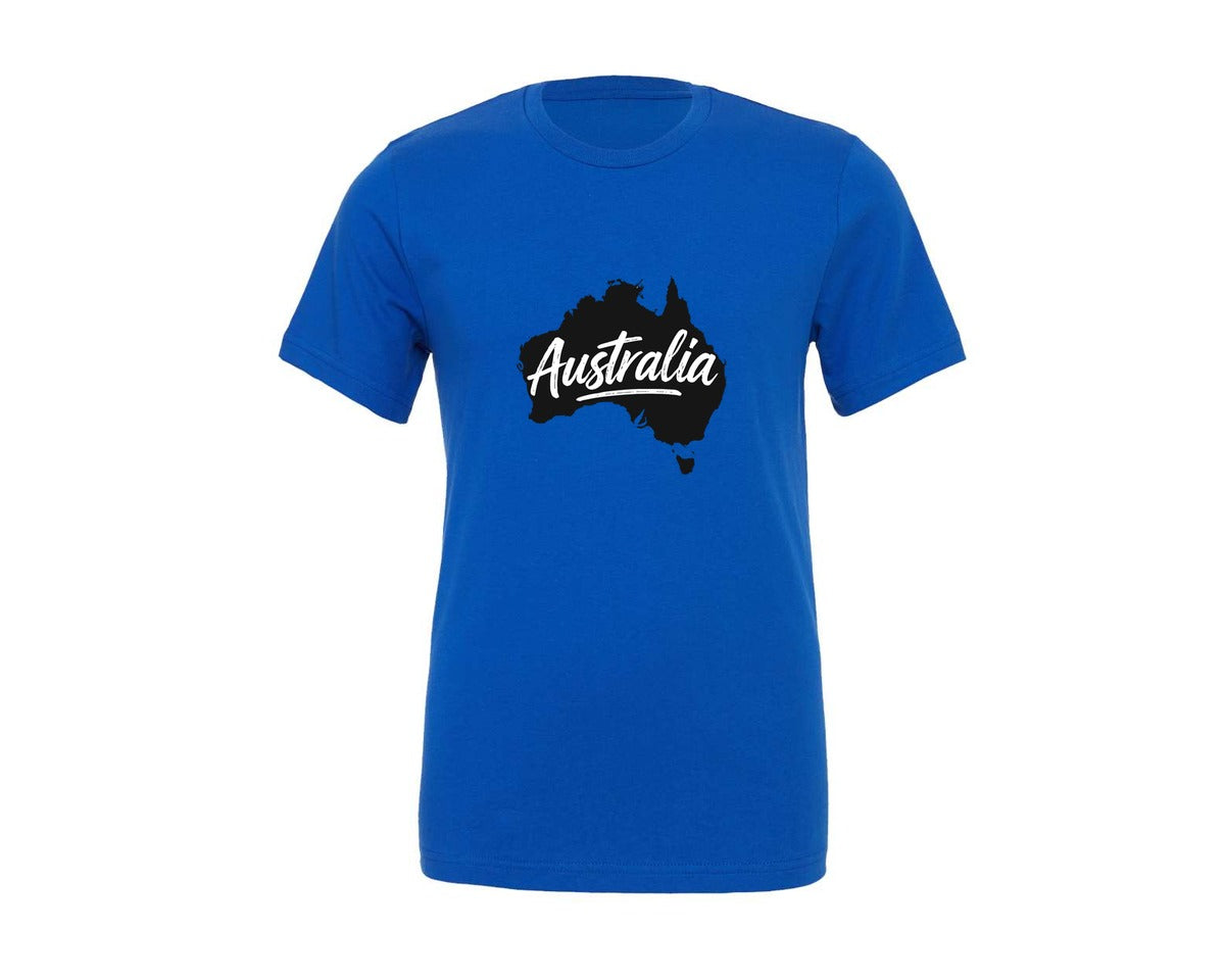 brand:Generic|color:True Royal Blue|Australia Script Map Silhouette Design Graphic T-Shirt