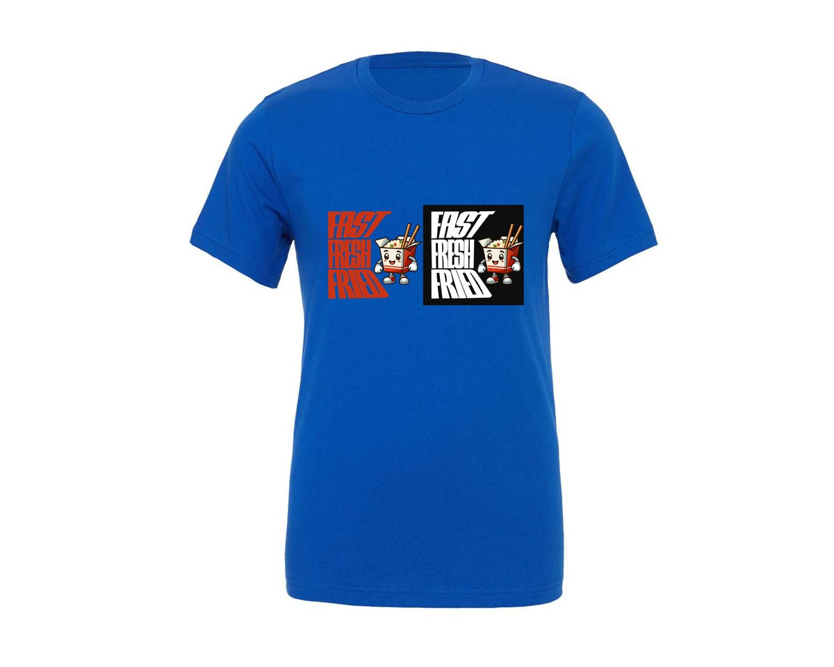 brand:Generic|color:True Royal Blue|Fast Fresh Fried Food Mascot Graphic T-Shirt