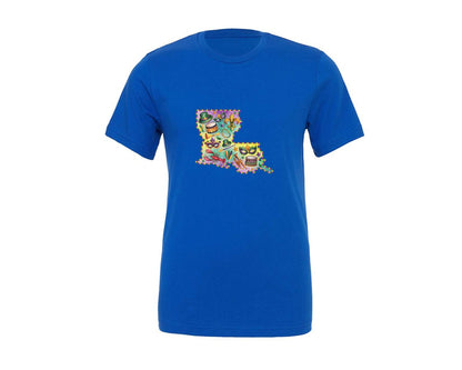 brand:Generic|color:True Royal Blue|Louisiana Mardi Gras Map Graphic T-Shirt