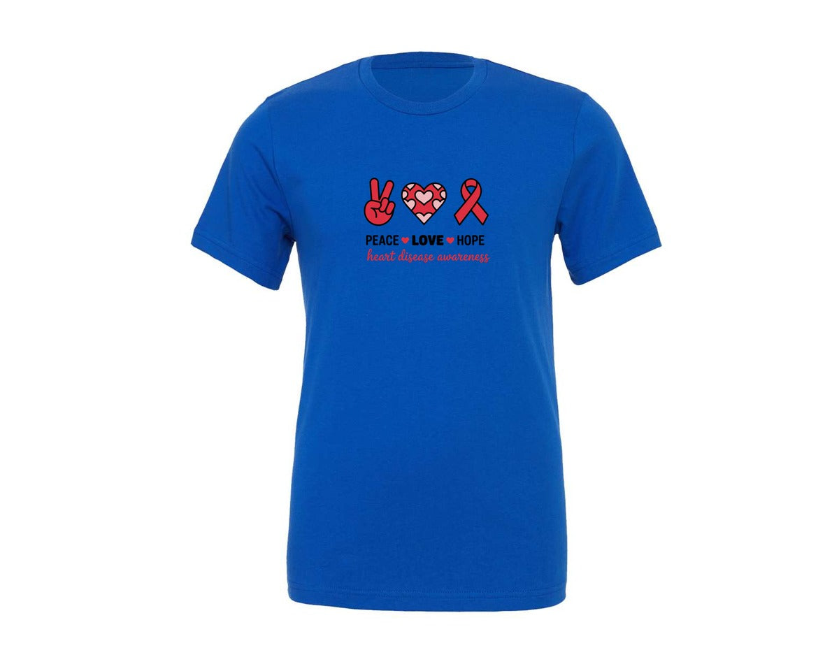 brand:Generic|color:True Royal Blue|Peace Love Hope Heart Disease Graphic T-Shirt