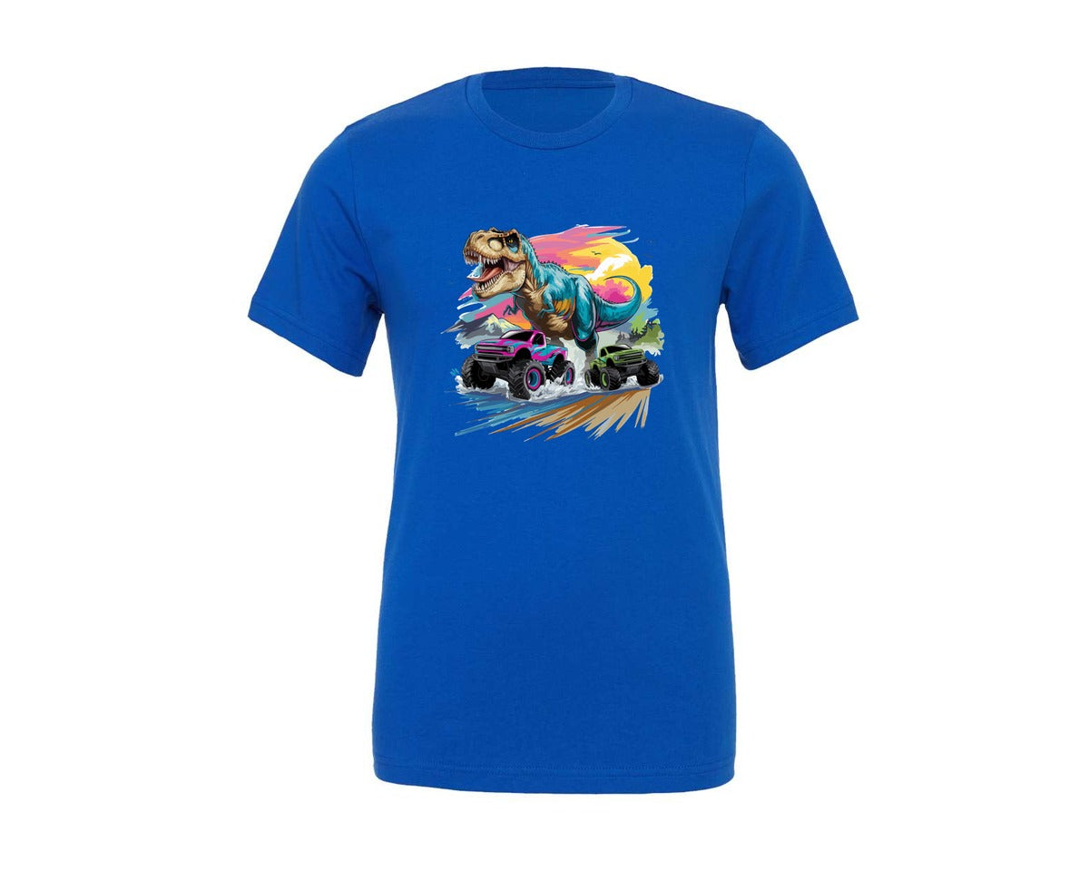 brand:Generic|color:True Royal Blue|Dino Truck Chase Sunset Power Graphic T-Shirt