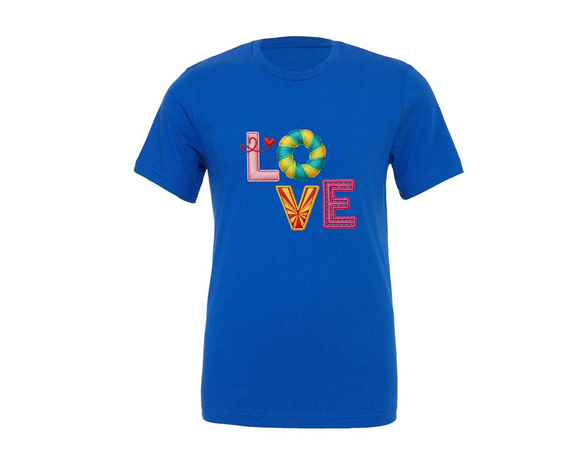 brand:Generic|color:True Royal Blue|Love Embroidery Valentines Day 9 Graphic T-Shirt