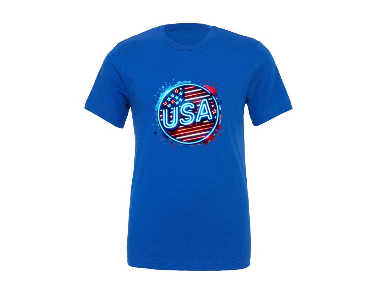 brand:Generic|color:True Royal Blue|Neon Usa America Patriotic Graphic T-Shirt
