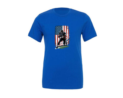 brand:Generic|color:True Royal Blue|Football Player American Flag Graphic T-Shirt