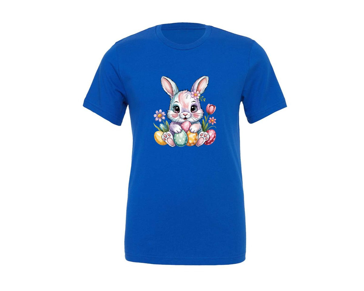 brand:Generic|color:True Royal Blue|Floral Easter Bunny With Eggs 2 Graphic T-Shirt