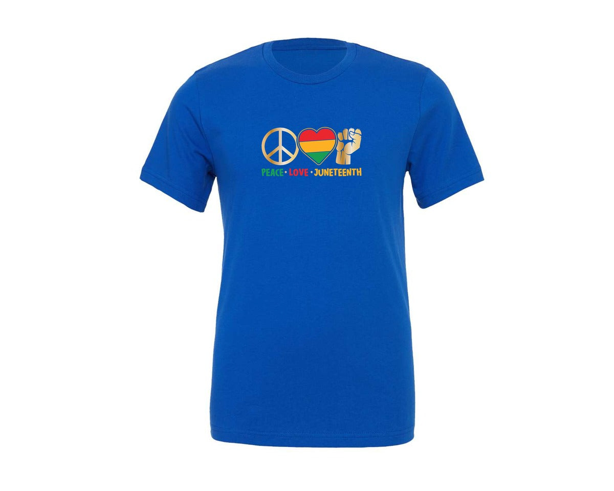 brand:Generic|color:True Royal Blue|Peace Love Juneteenth Shirt Graphic T-Shirt