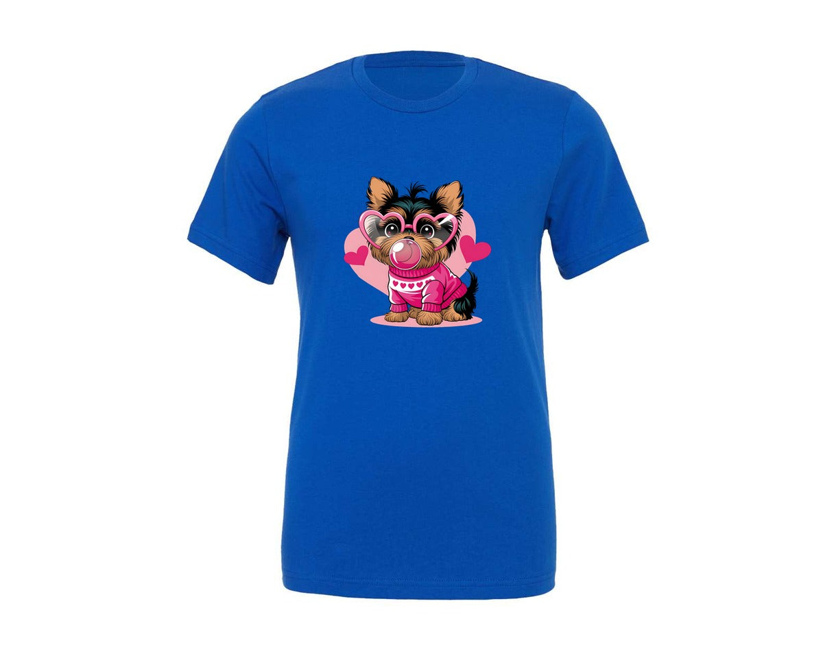 brand:Generic|color:True Royal Blue|Valentines Yorkie In Heart 3 Graphic T-Shirt
