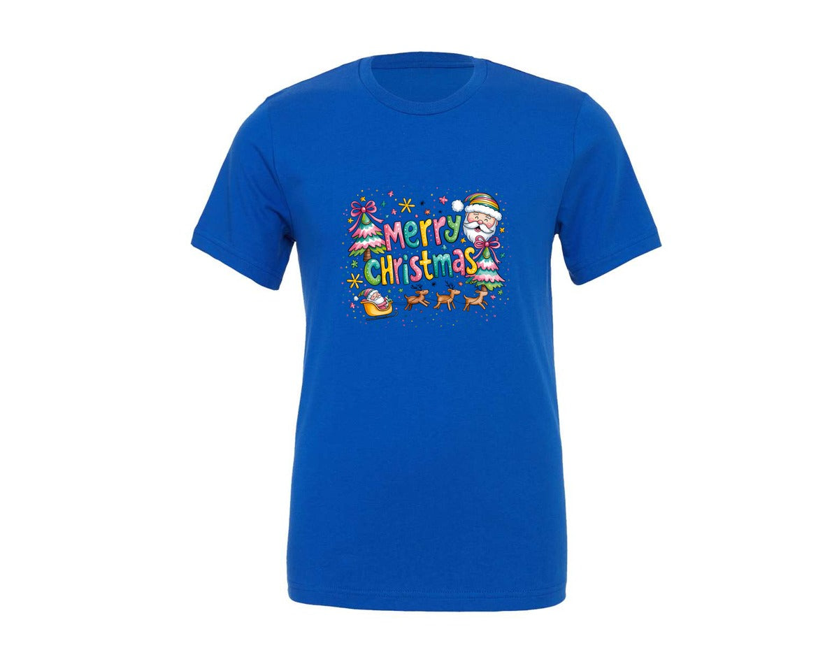 brand:Generic|color:True Royal Blue|Merry Christmas Coquette Santa Tree Graphic T-Shirt