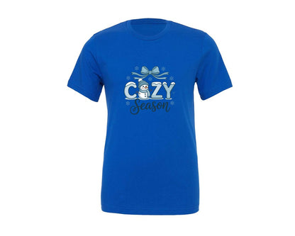 brand:Generic|color:True Royal Blue|Gingham Coquette Cozy Season Snowman 3 Graphic T-Shirt