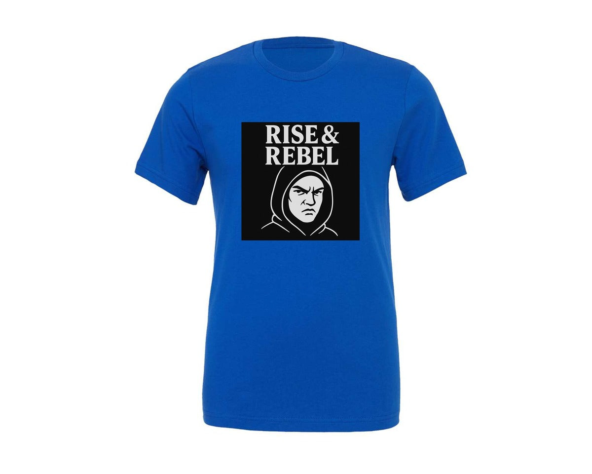 brand:Generic|color:True Royal Blue|Rise Rebel Rhinestone Design Graphic T-Shirt