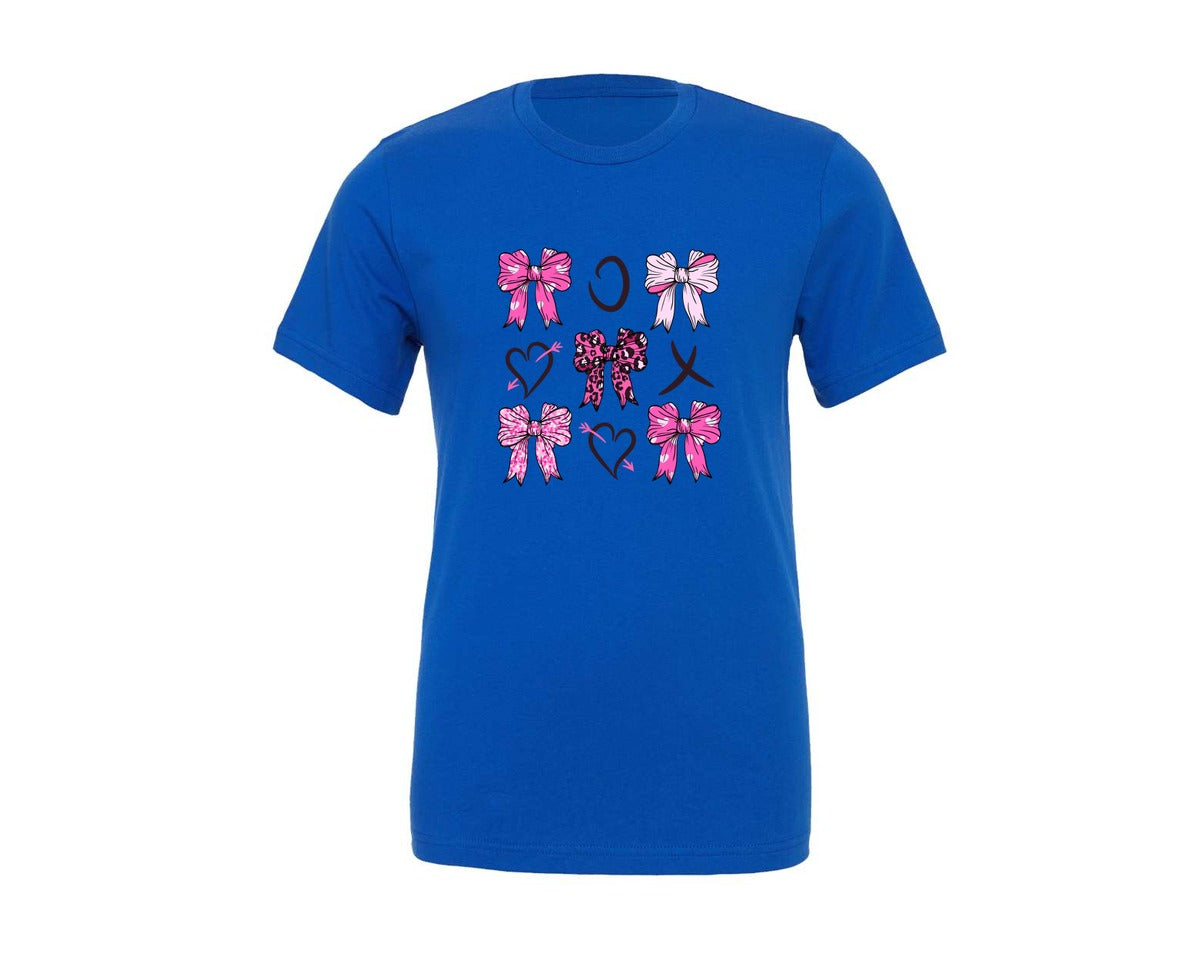 brand:Generic|color:True Royal Blue|Coquette Pink Bow Ribbons Xoxo Graphic T-Shirt