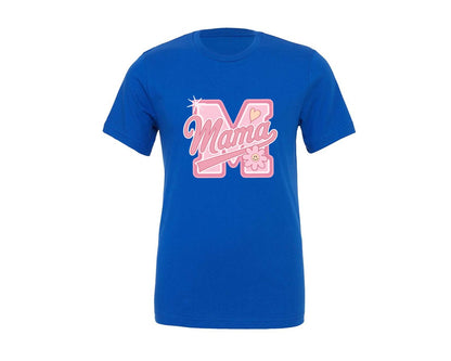 brand:Generic|color:True Royal Blue|Pink Y2K Mama With Smiley Flower Graphic T-Shirt