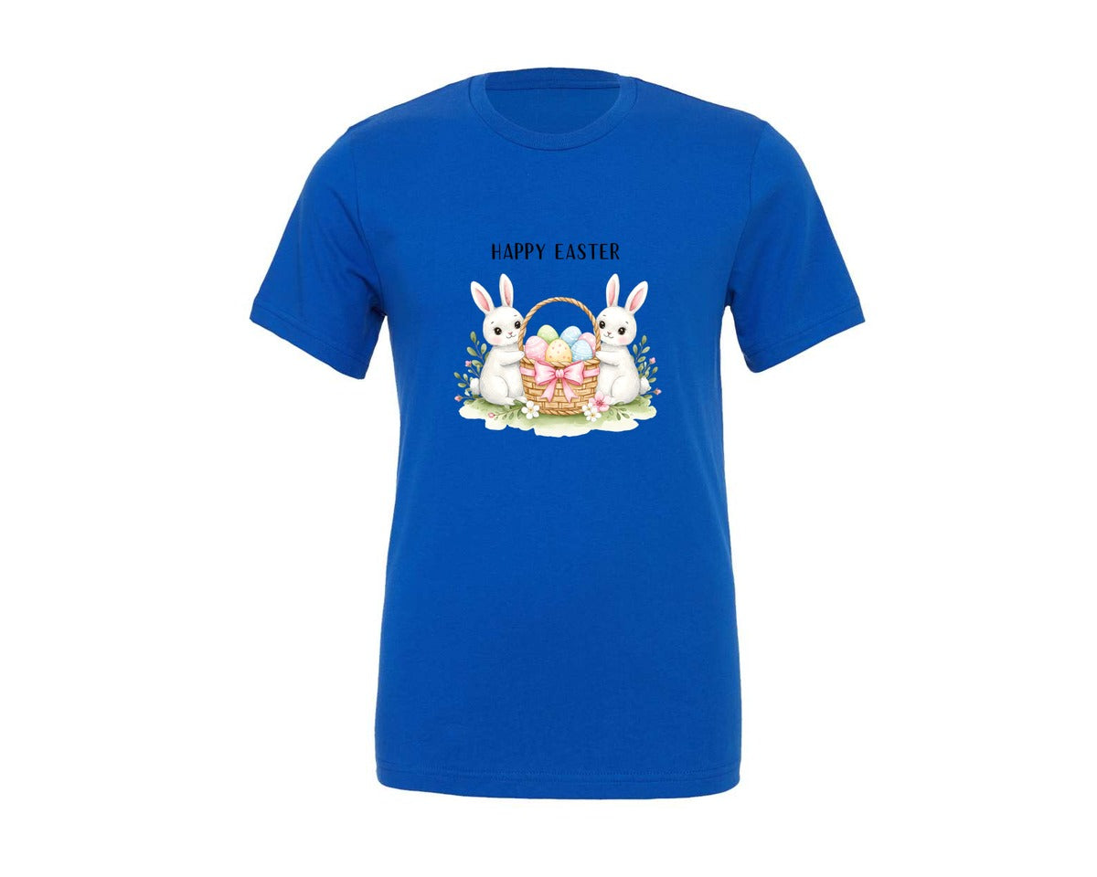 brand:Generic|color:True Royal Blue|Happy Easter Bunnies With Basket Cu Graphic T-Shirt