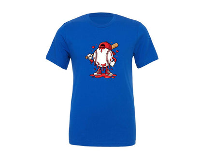 brand:Generic|color:True Royal Blue|Cute Baseball Valentine Dripping Graphic T-Shirt