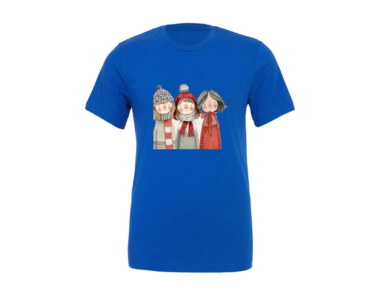 brand:Generic|color:True Royal Blue|Whimsical Winter Christmas Girl 12 Graphic T-Shirt