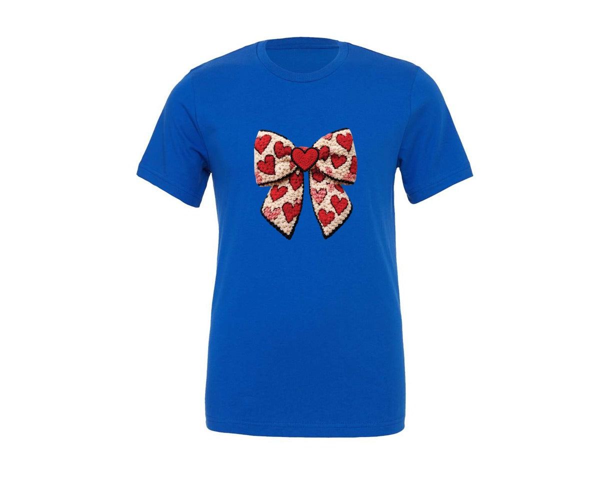 brand:Generic|color:True Royal Blue|Faux Yarn Crochet Coquette Heart 3 Graphic T-Shirt