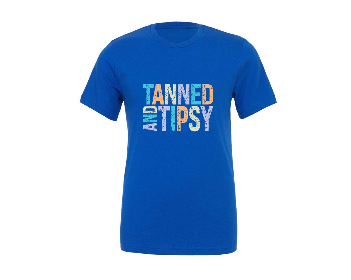 brand:Generic|color:True Royal Blue|Tanned And Tipsy Sunshine Graphic T-Shirt