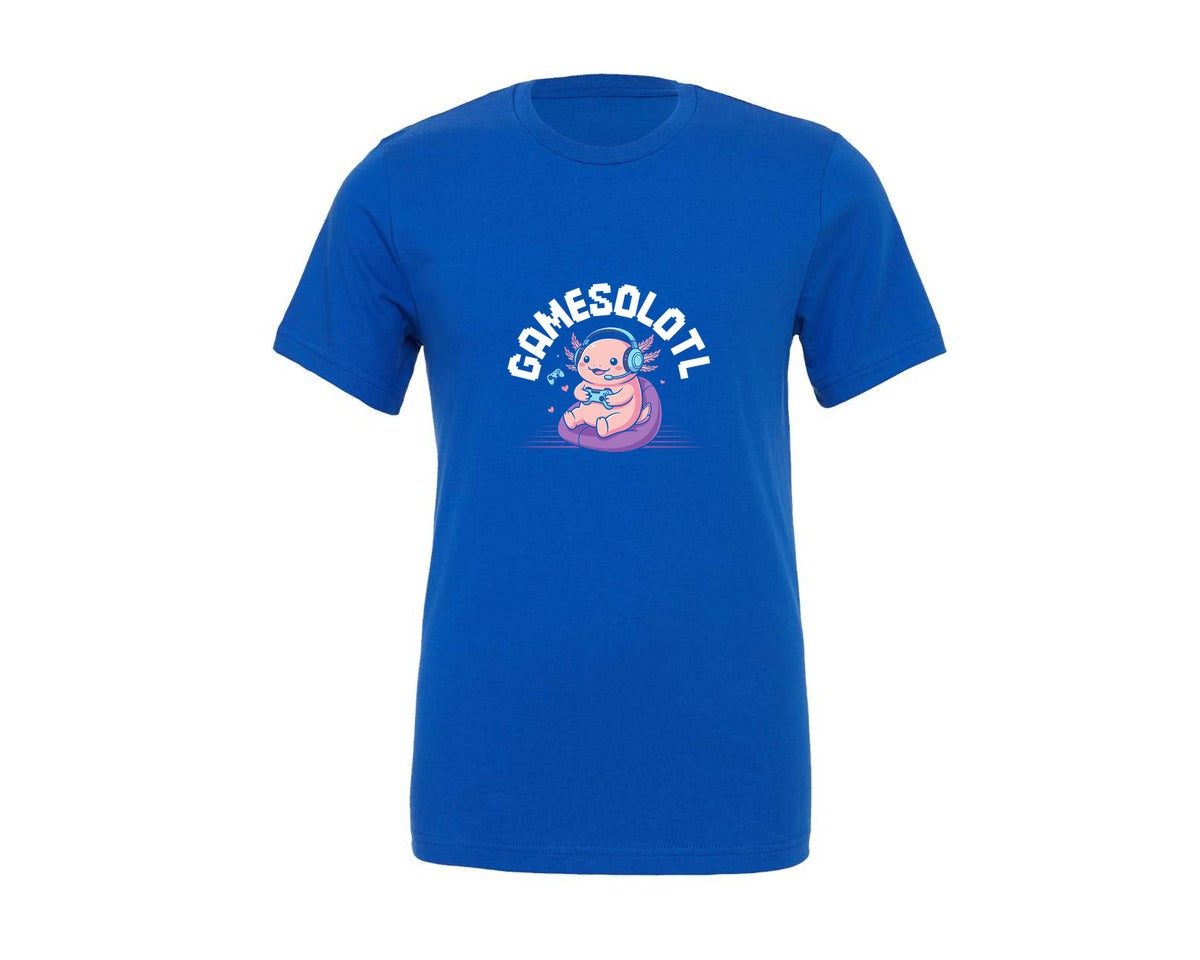 brand:Generic|color:True Royal Blue|Gamesolotl Cute Gamer Axolotl Graphic T-Shirt