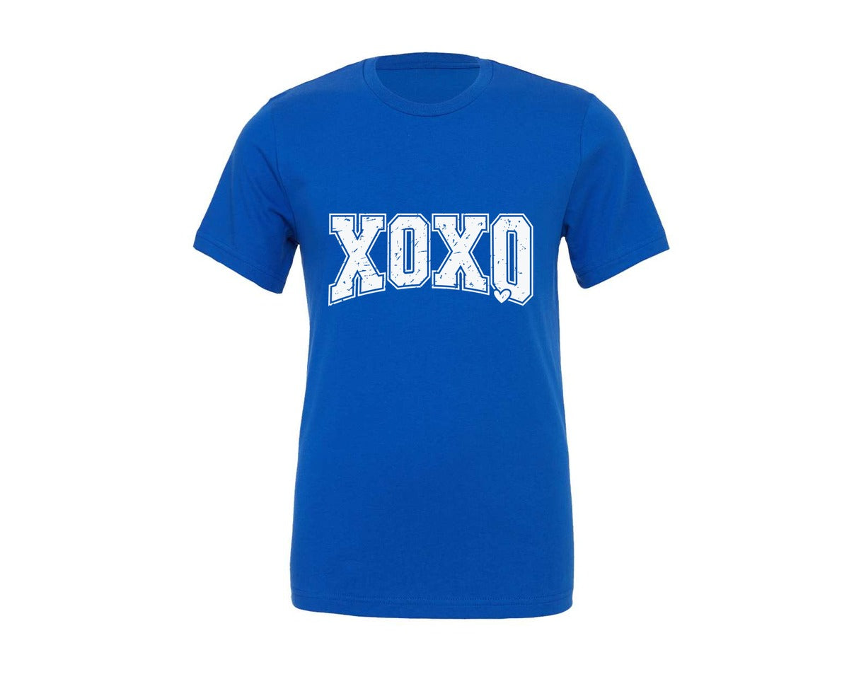 brand:Generic|color:True Royal Blue|Retro Valentine Xoxo Varsity Heart Graphic T-Shirt