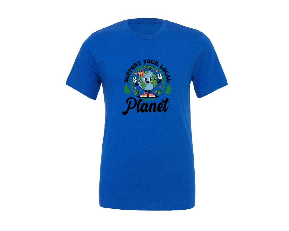 brand:Generic|color:True Royal Blue|Earth Day Support Your Local Planet 2 Graphic T-Shirt
