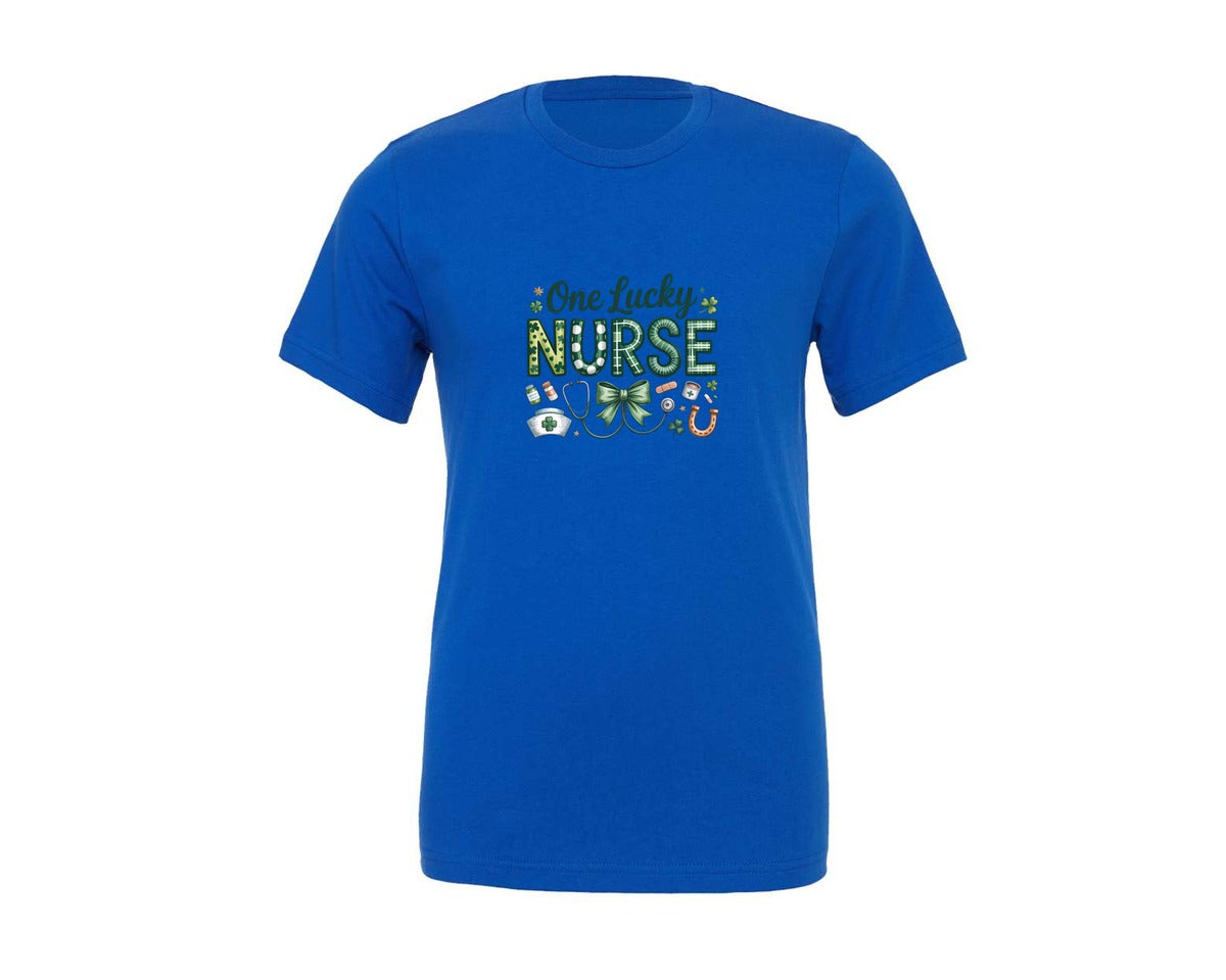brand:Generic|color:True Royal Blue|One Lucky Nurse St Patricks Day 8 Graphic T-Shirt