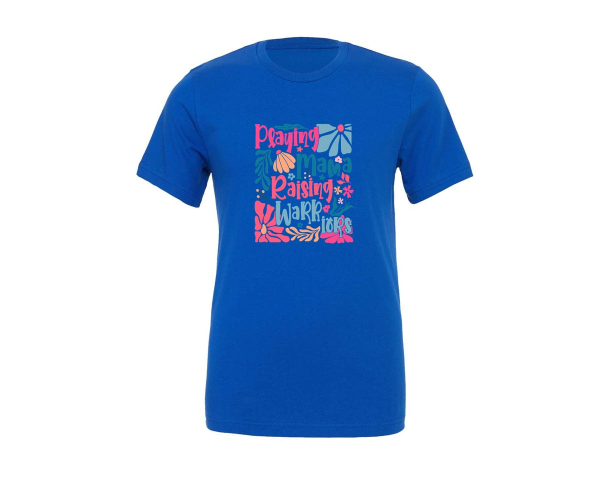 brand:Generic|color:True Royal Blue|Praying Mama Raising Warriors 9 Graphic T-Shirt