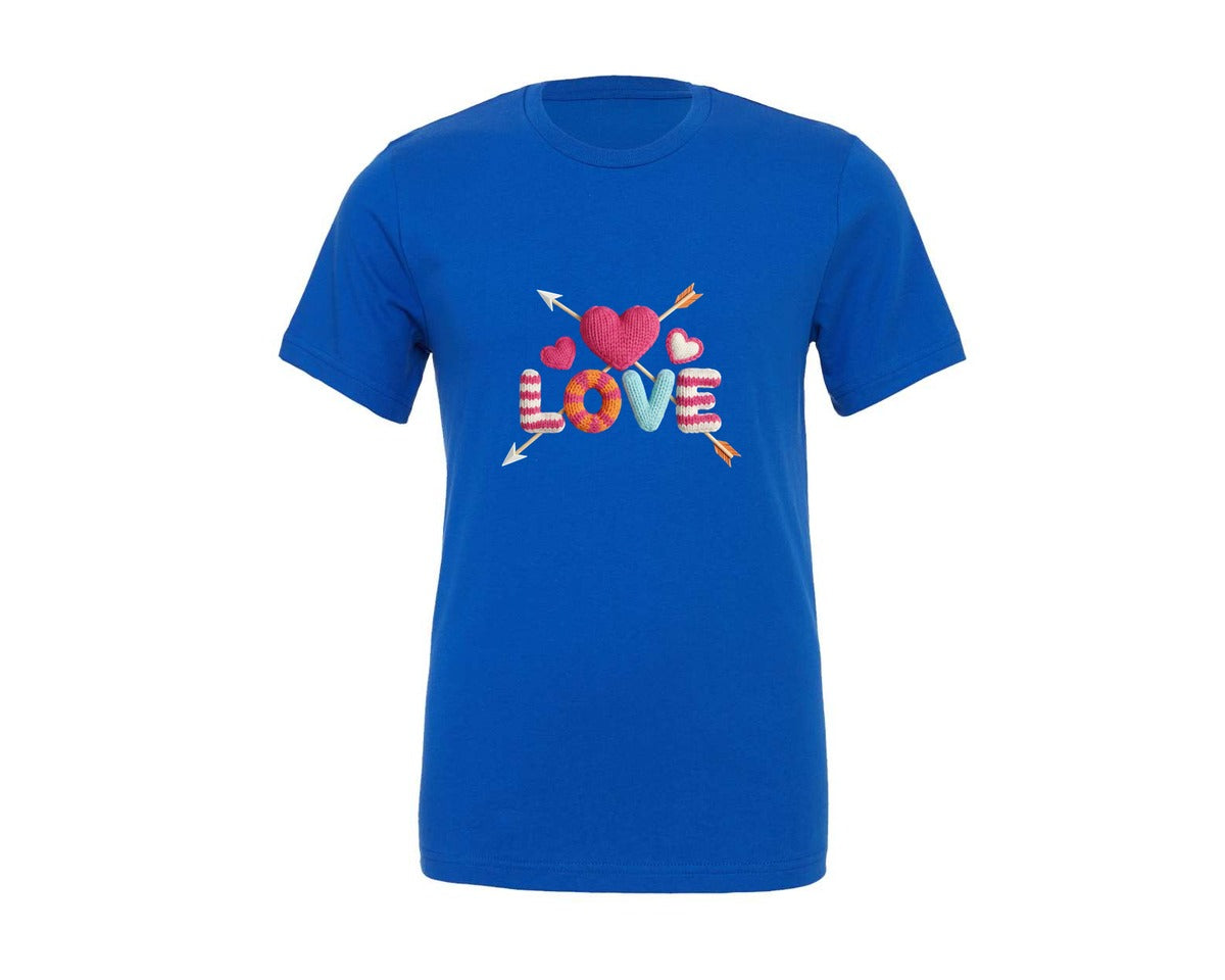 brand:Generic|color:True Royal Blue|Love Faux Yarn Pngcrochet Valentine Graphic T-Shirt