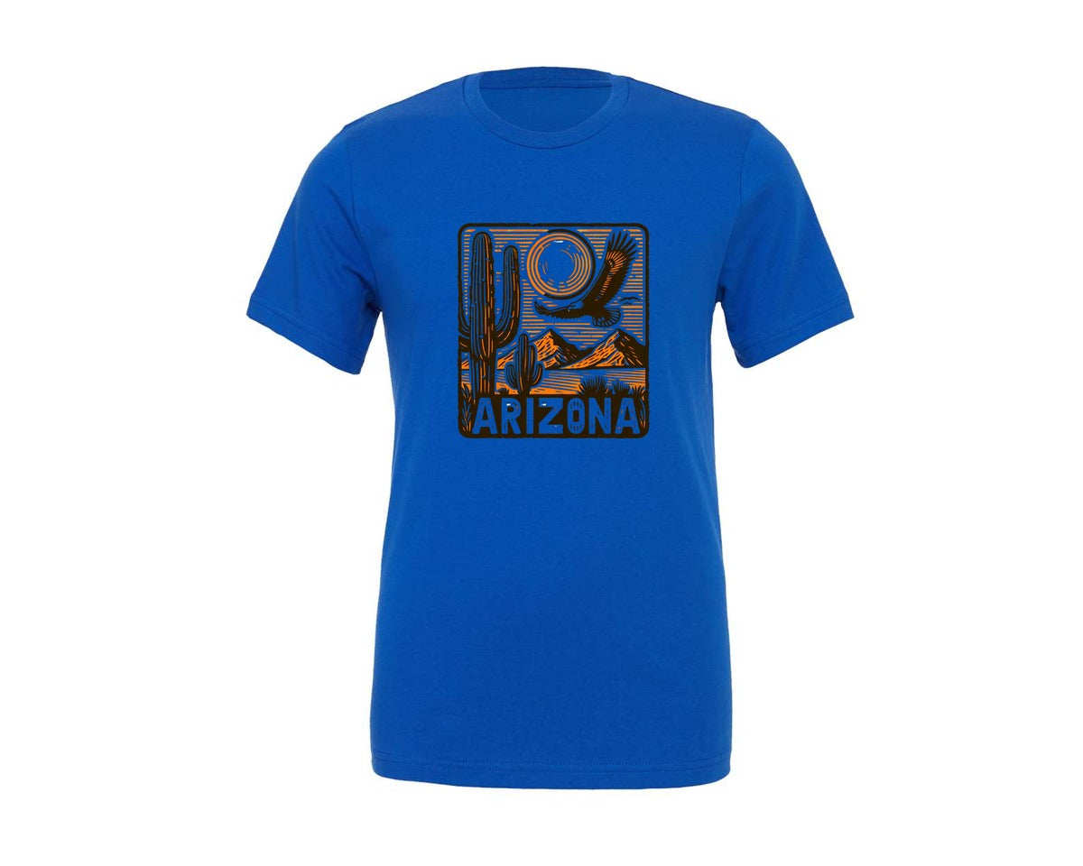brand:Generic|color:True Royal Blue|Arizona Desert Cactus Art Graphic T-Shirt