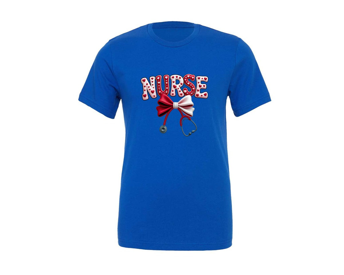 brand:Generic|color:True Royal Blue|Faux Yarn Coquette Nurse Valentine Graphic T-Shirt